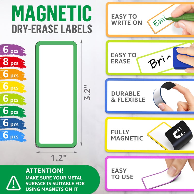 JUZARI 50 Pack Dry Erase Magnetic Labels 3.2x1.2 in - Magnetic Name Tags for Classroom Lockers School Bus - Classroom Magnets for Names - Magnet Labels for Whiteboard - Magnet Names Plates for Classrooms - Image 2